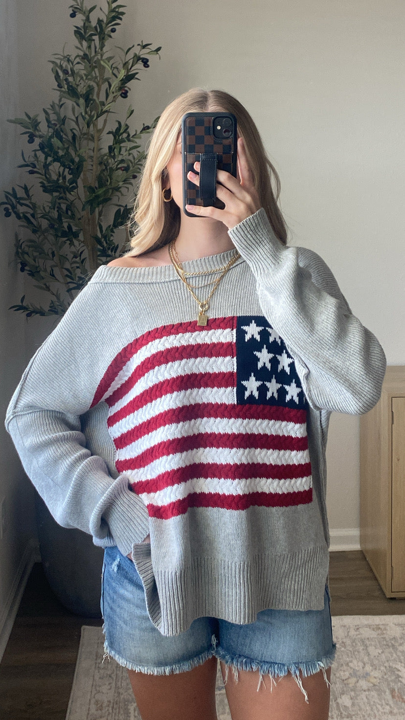 6 Colors / American Flag Knit Pullover