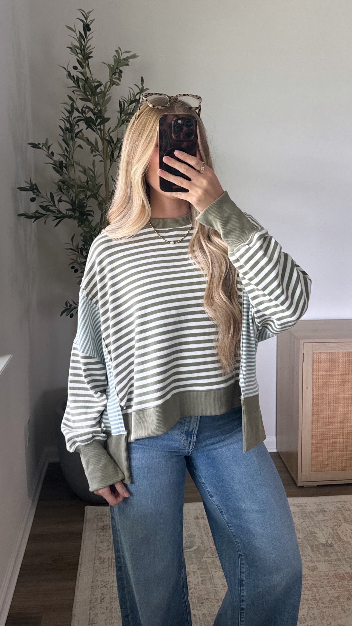 Multi Striped Pullover / Green + Blue