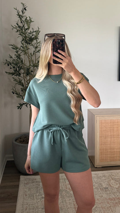 Ribbed Shorts Set / Dusty Green