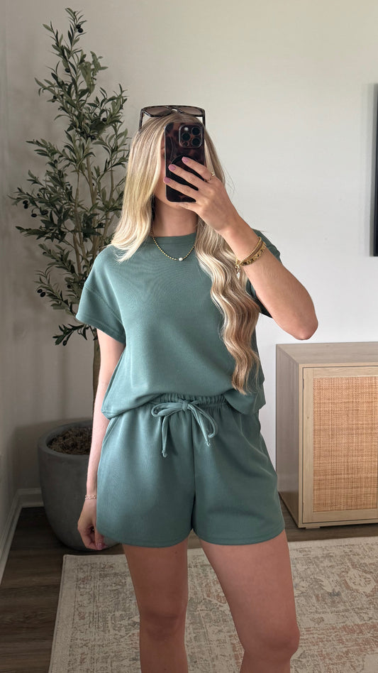 Ribbed Shorts Set / Dusty Green