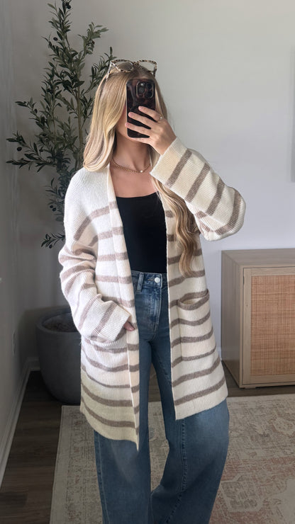 Striped Longline Cardigan / Ivory