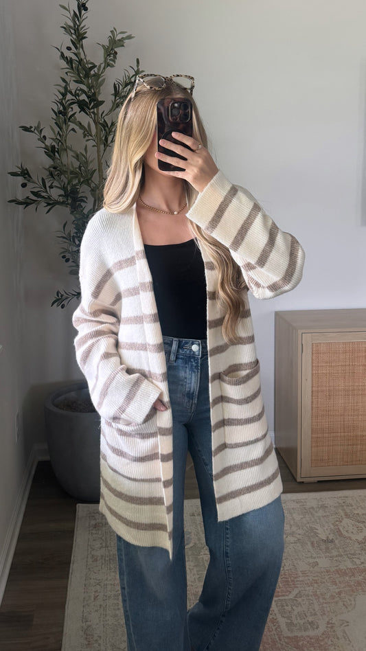 Striped Longline Cardigan / Ivory