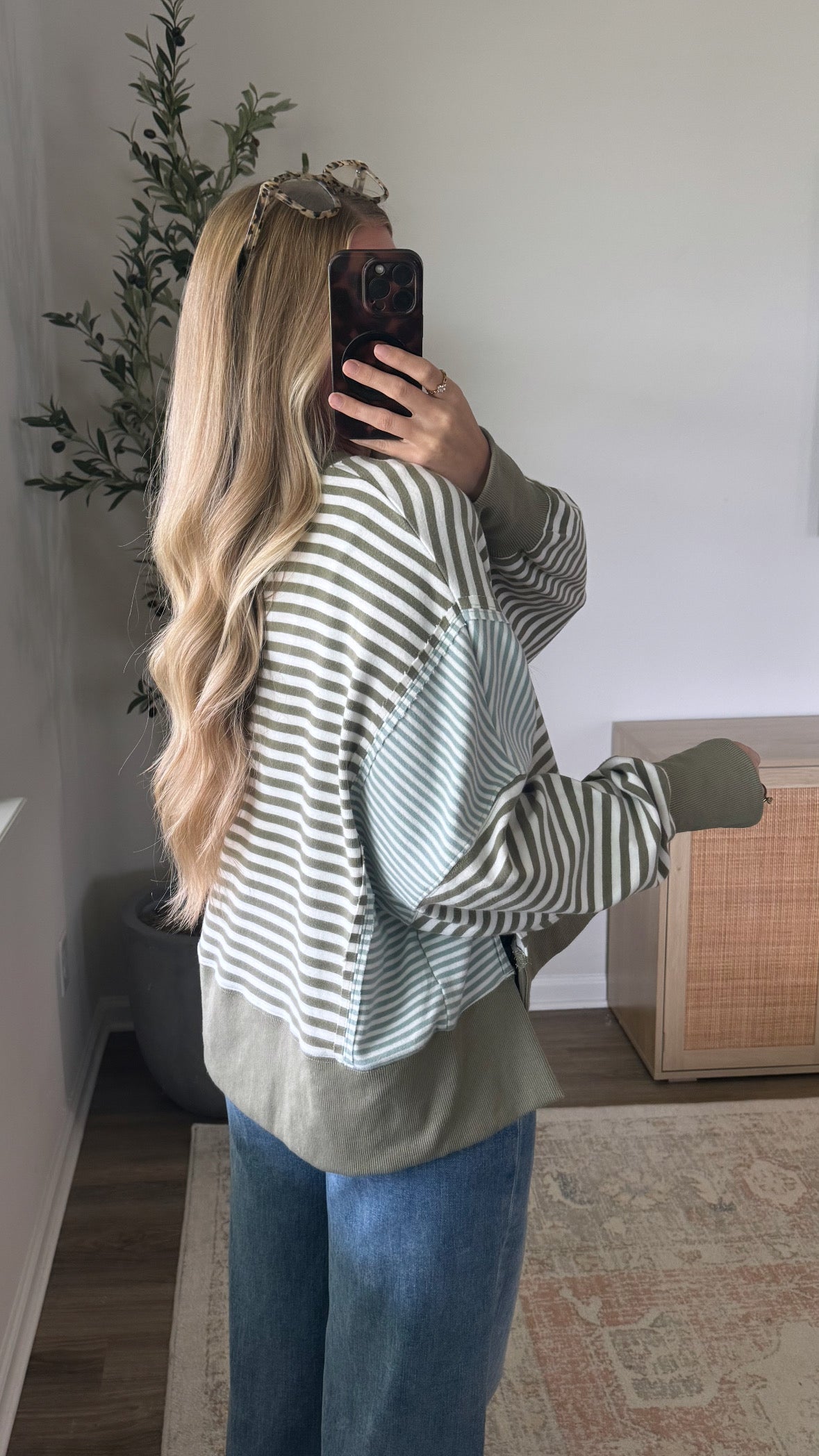 Multi Striped Pullover / Green + Blue