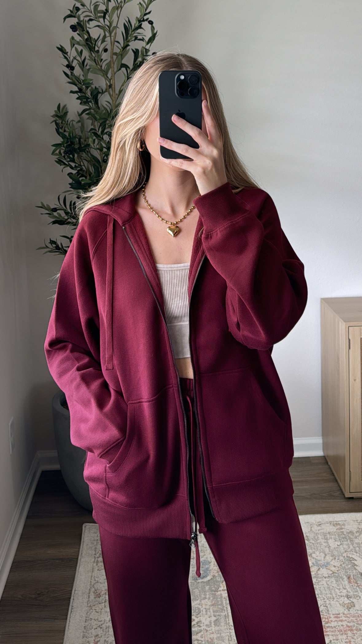 Full Zip Up Sweatshirt / Burgundy