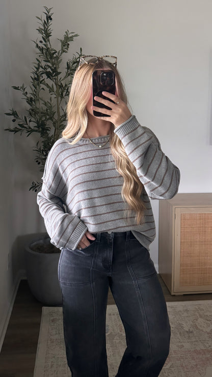 Aria Striped Sweater / Grey + Brown