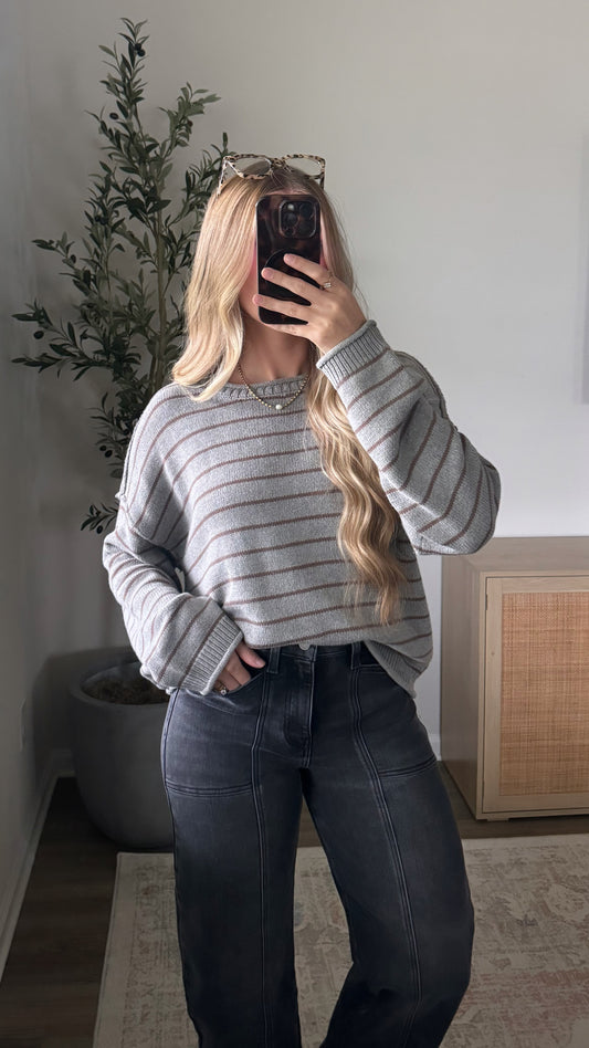 Aria Striped Sweater / Grey + Brown