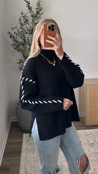 Stitched Sweater / Black + White