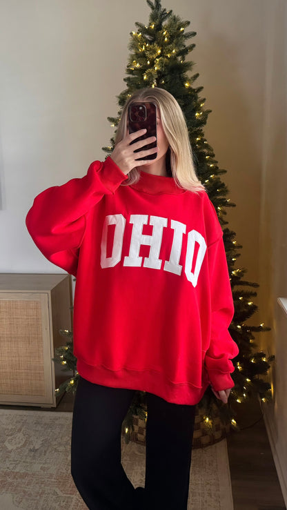 Ohio Mockneck Sweatshirt / Red Embroidered