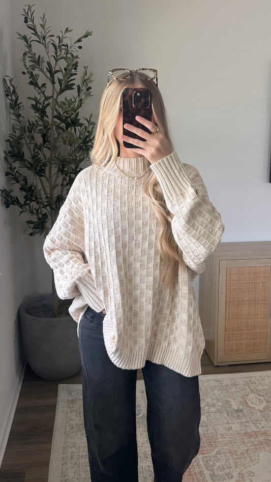 Mockneck Checkered Sweater / Sand