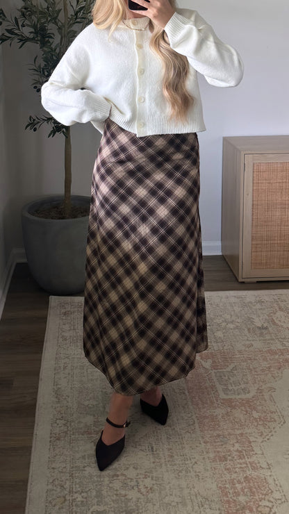 Plaid Midi Skirt / Dark Brown