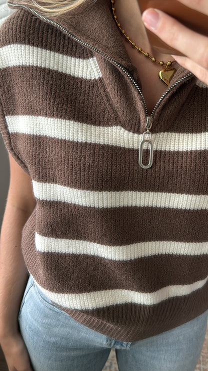 Sleeveless Zip Sweater Vest / Cocoa