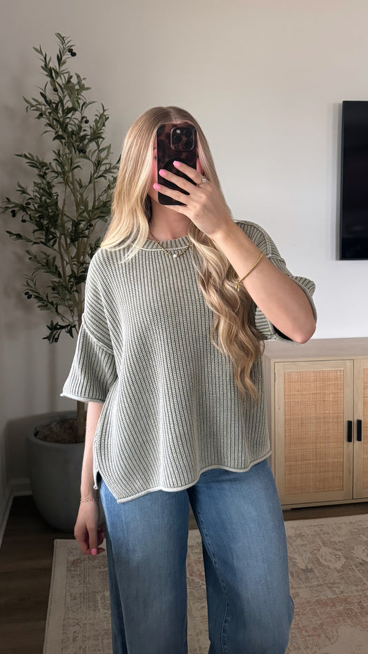 Vintage Short Sleeve Sweater / Dusty Olive