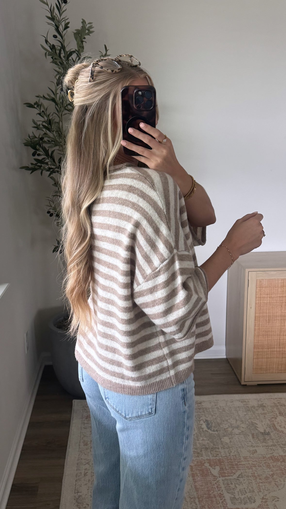 Riley Striped Cardigan / Mocha + Tan