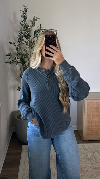 Lived In Henley Waffle Top / Slate Grey