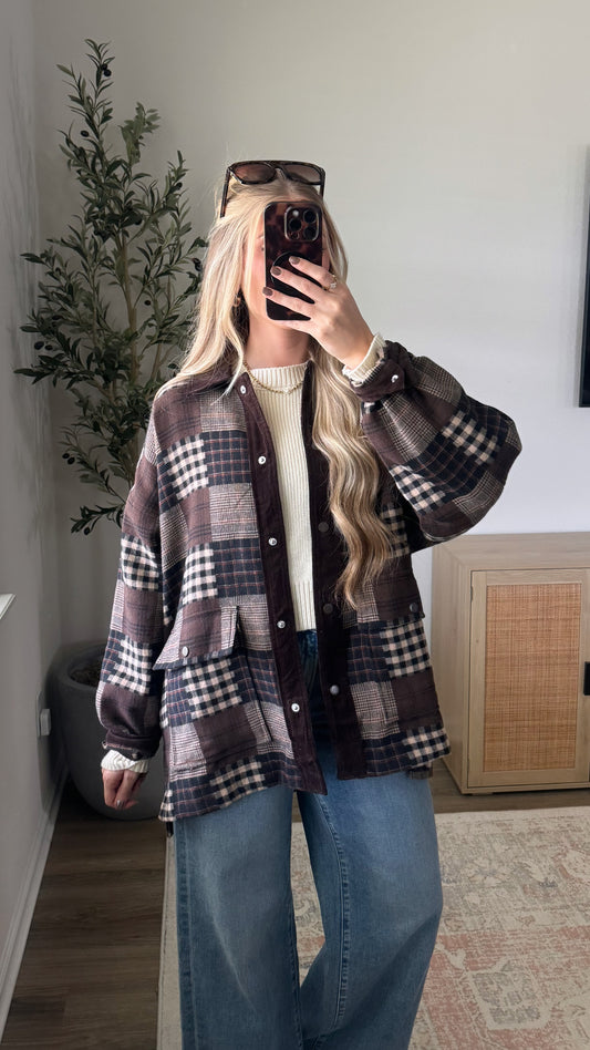 Oversized Patchwork Jacket / Brown