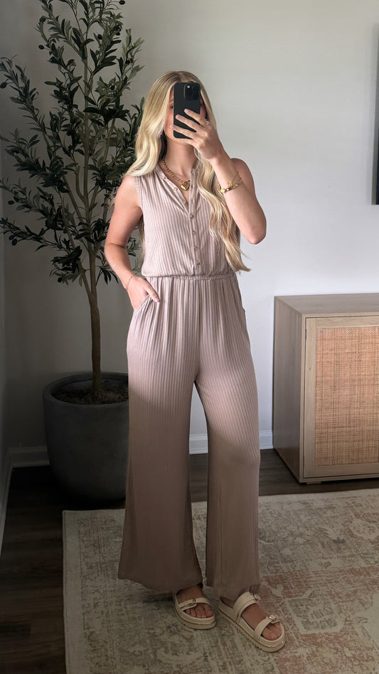 Ribbed Jumpsuit / Light Mocha