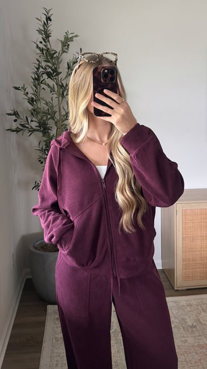 Waffle Sweatpants Set / Dark Cherry