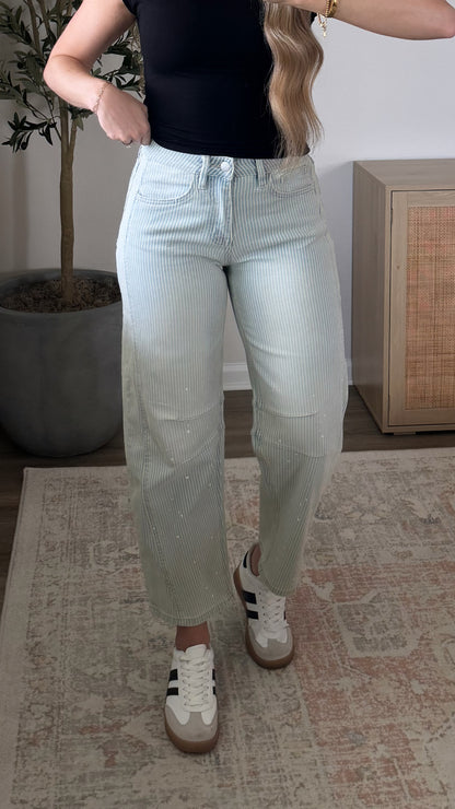 Canvas Pinstripe Barrel Jean
