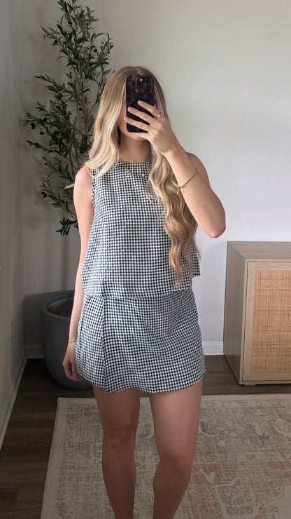 Gingham Skort Set / Black