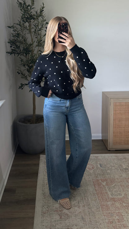 Polka Dot Cardigan / Black + White