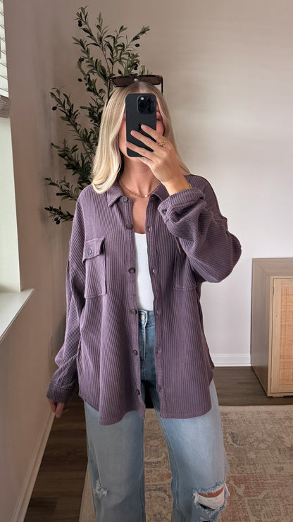 Waffle Button Down / Plum