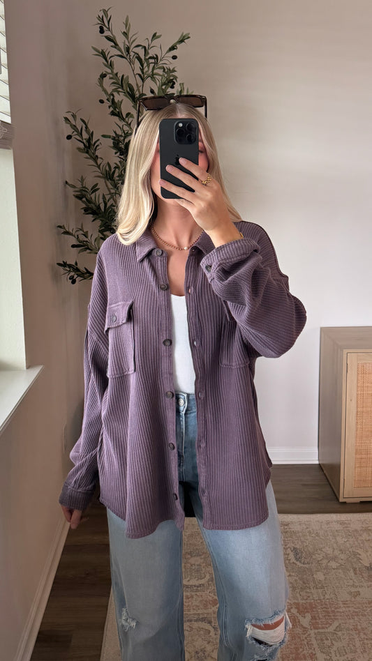 Waffle Button Down / Plum