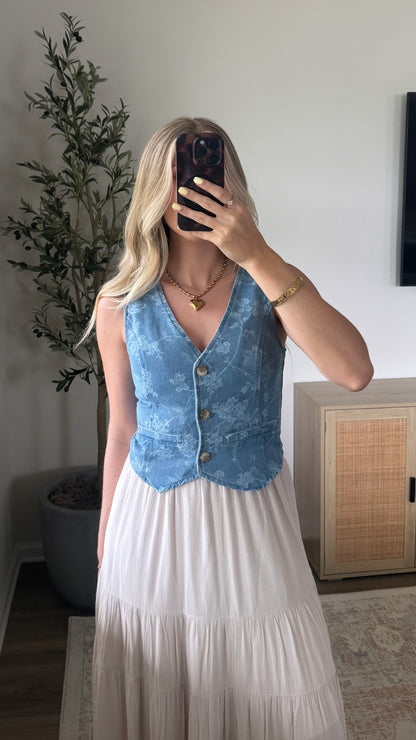 Floral Denim Vest