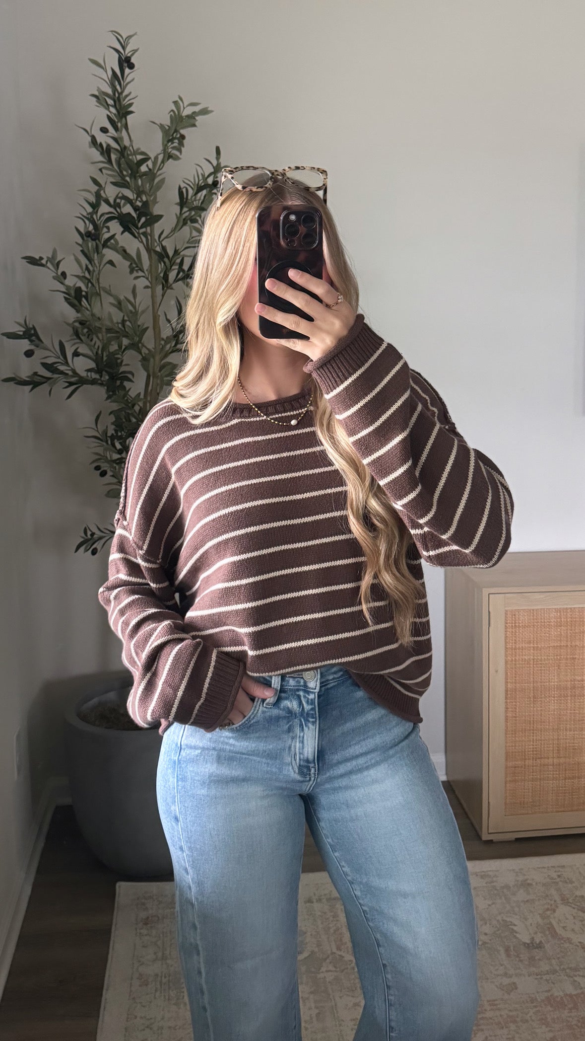 Aria Striped Sweater / Brown + Cream