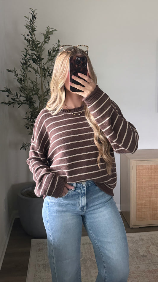 Aria Striped Sweater / Brown + Cream
