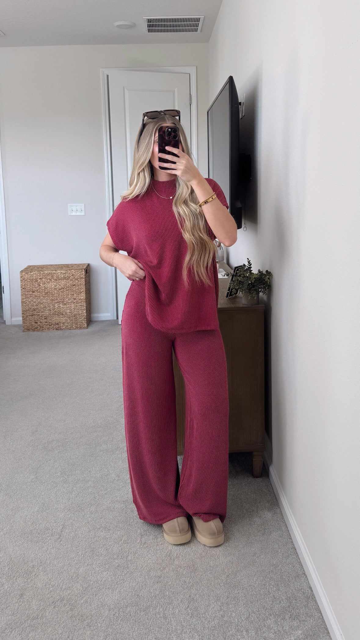 Ribbed Mockneck Set / Ruby