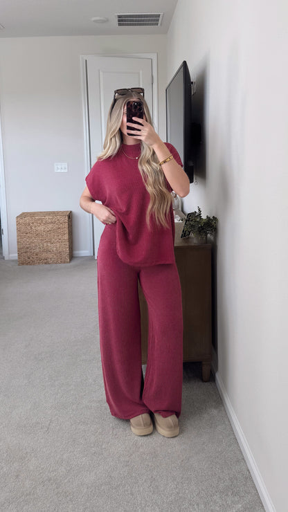 Ribbed Mockneck Set / Ruby