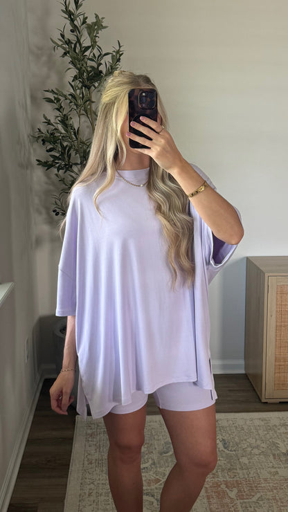 Oversized Biker Shorts Set / Lilac