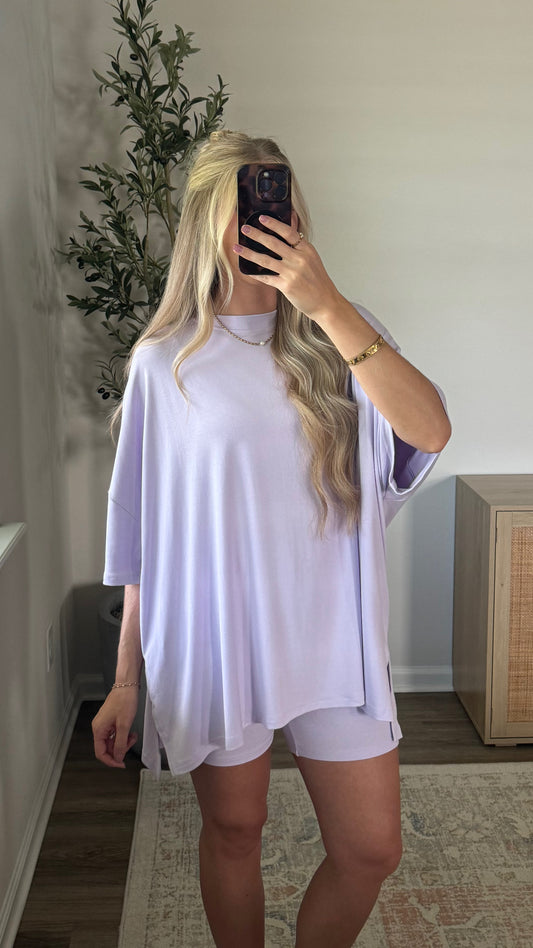 Oversized Biker Shorts Set / Lilac