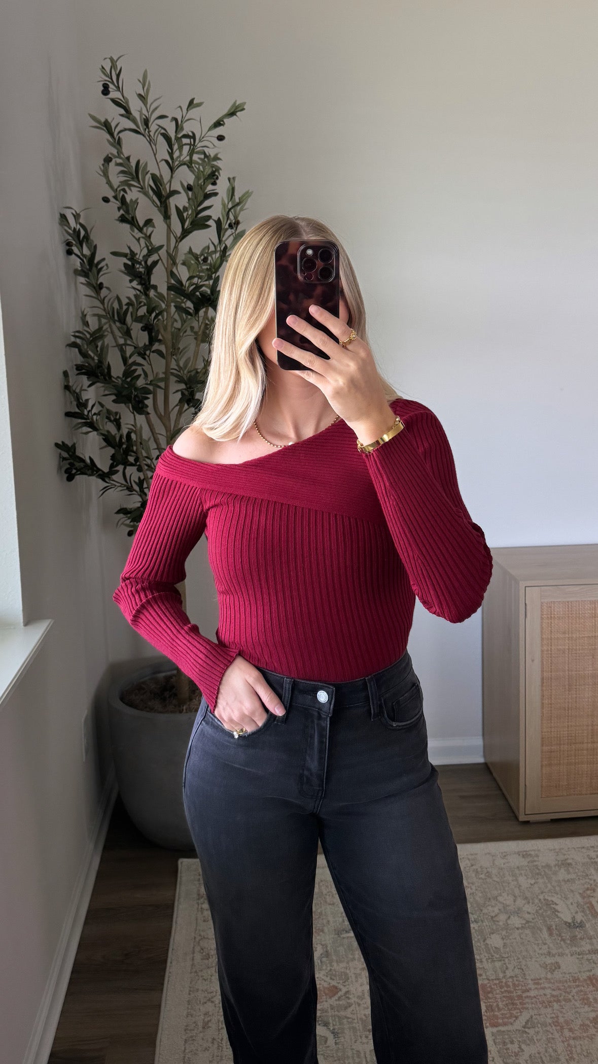 One Shoulder Knit Top / Ruby