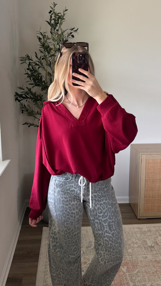 Juliet Cropped Pullover / Ruby