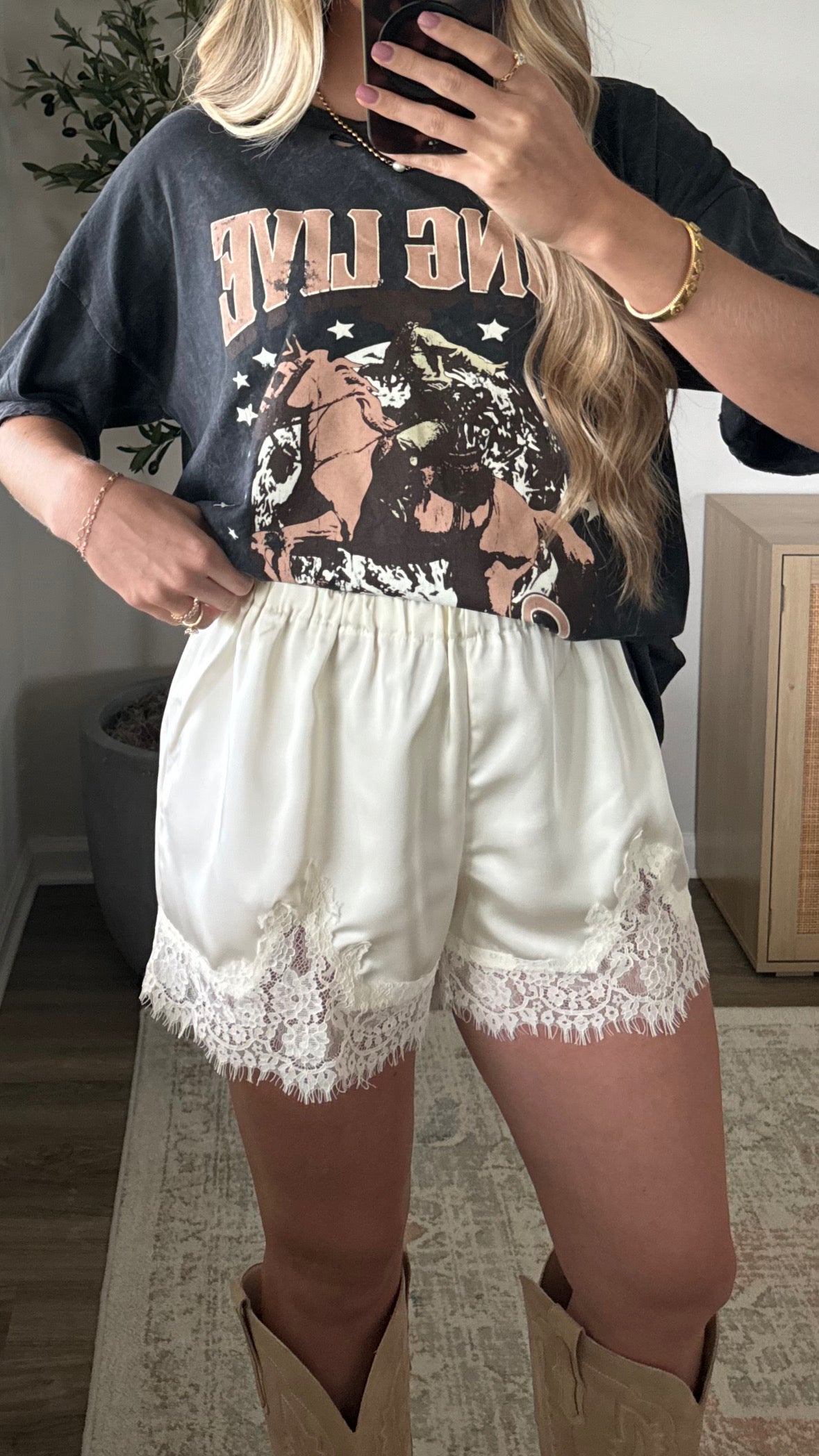 Lace Trim Satin Shorts