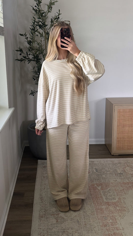 Emma Striped Set / Tan + White