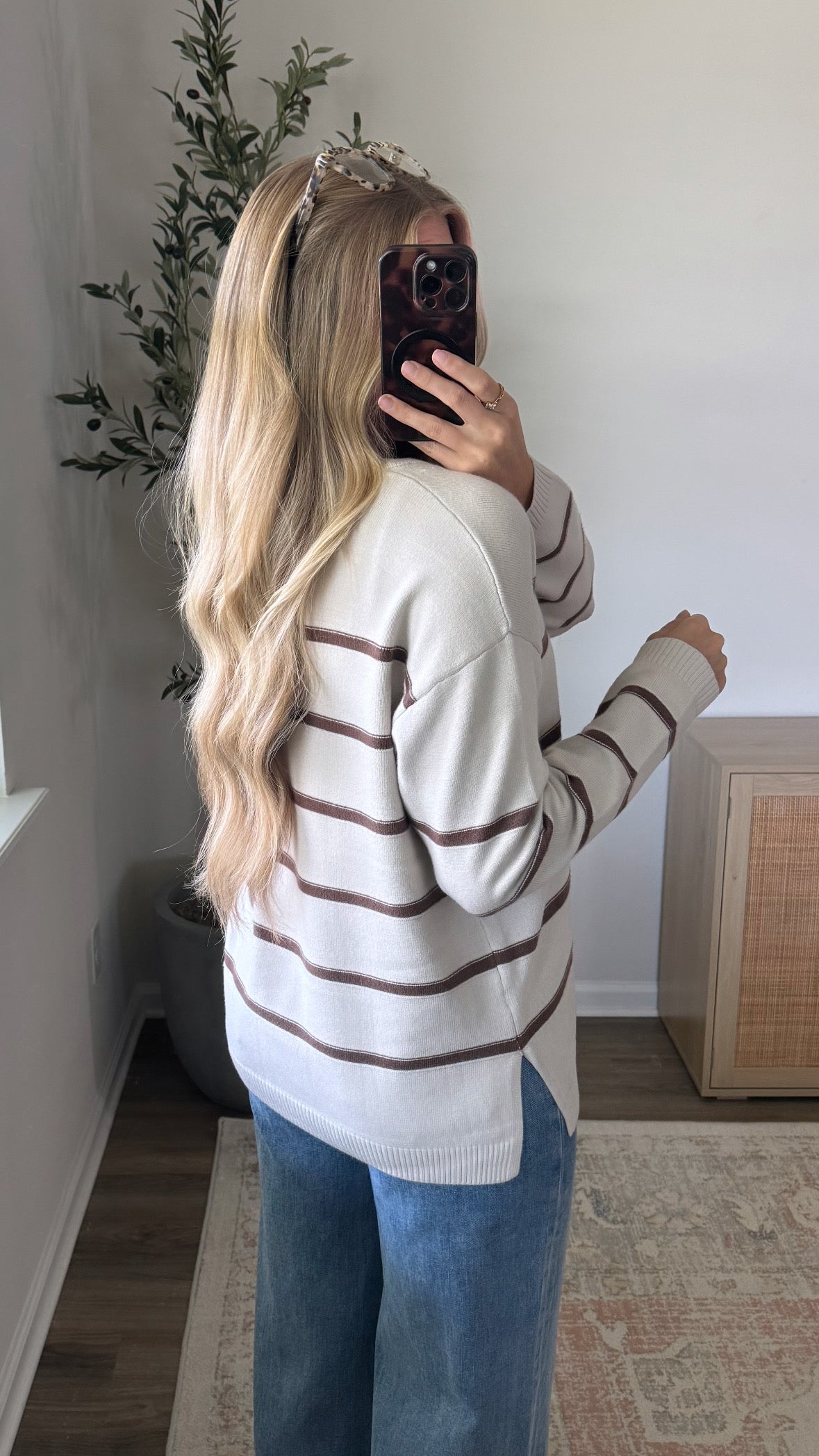 PREORDER (Estimated to shop 8/28) - Julia Striped Sweater / Cream + Brown