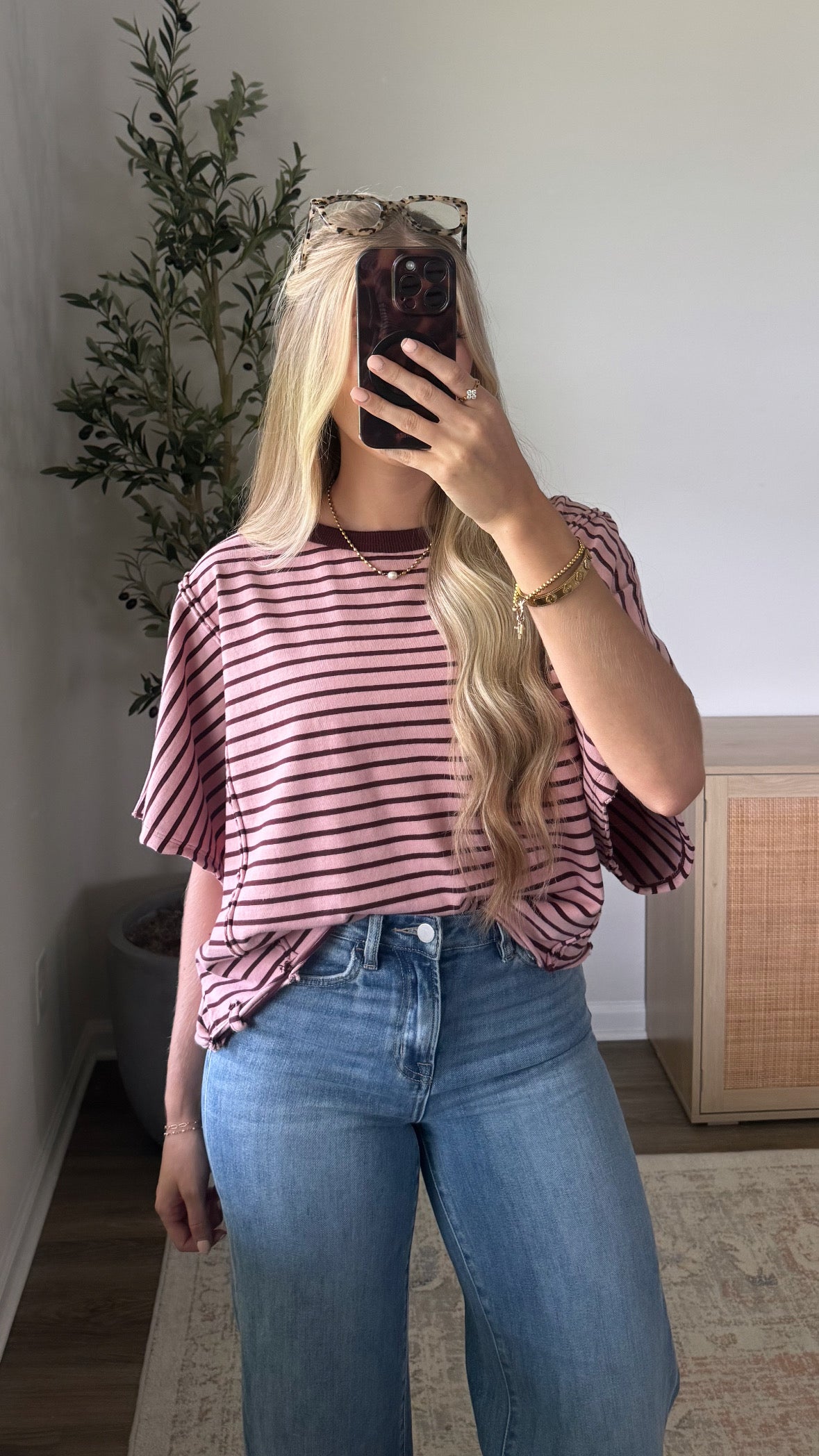 Striped Dolman Tee / Pink + Wine