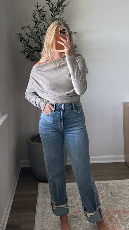 PREORDER Off-Shoulder Knit Top / Taupe