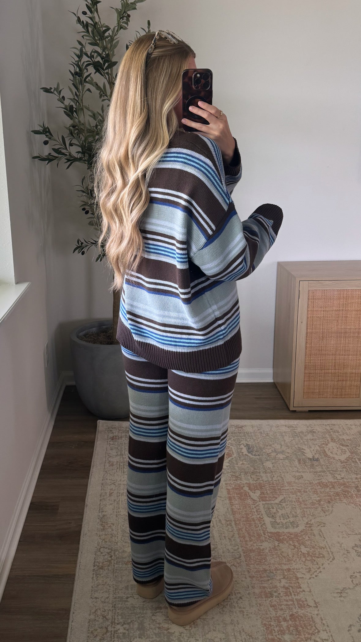 Blueberry Knit Striped Set / Blue + Brown