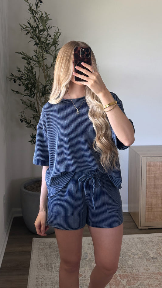 Ribbed Lounge Set / Navy Blue