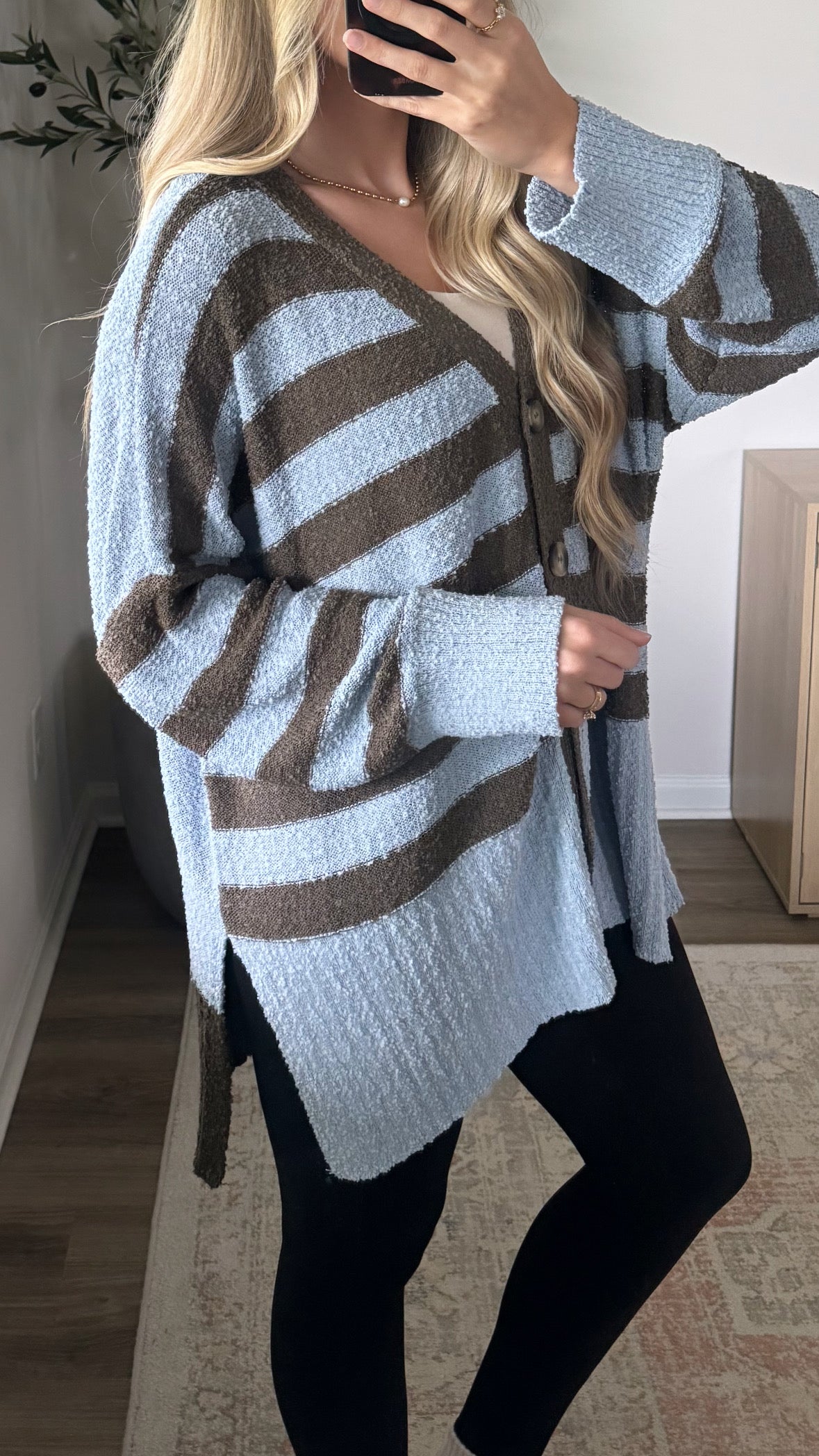 Cocoa Coast Striped Cardigan / Blue + Brown