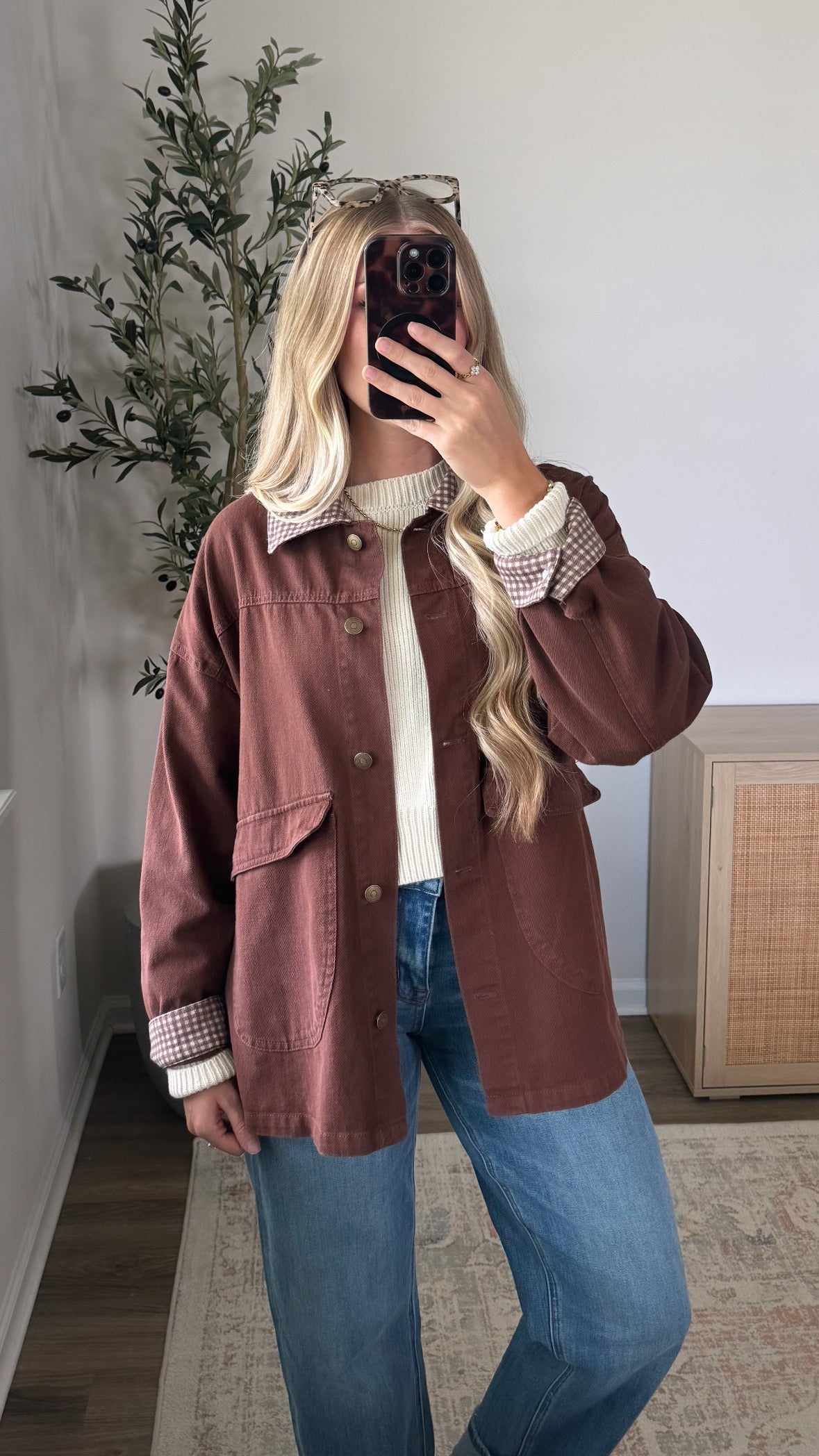 Gingham Barn Jacket / Brown