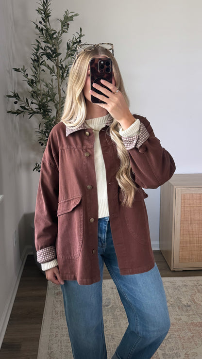 Gingham Barn Jacket / Brown