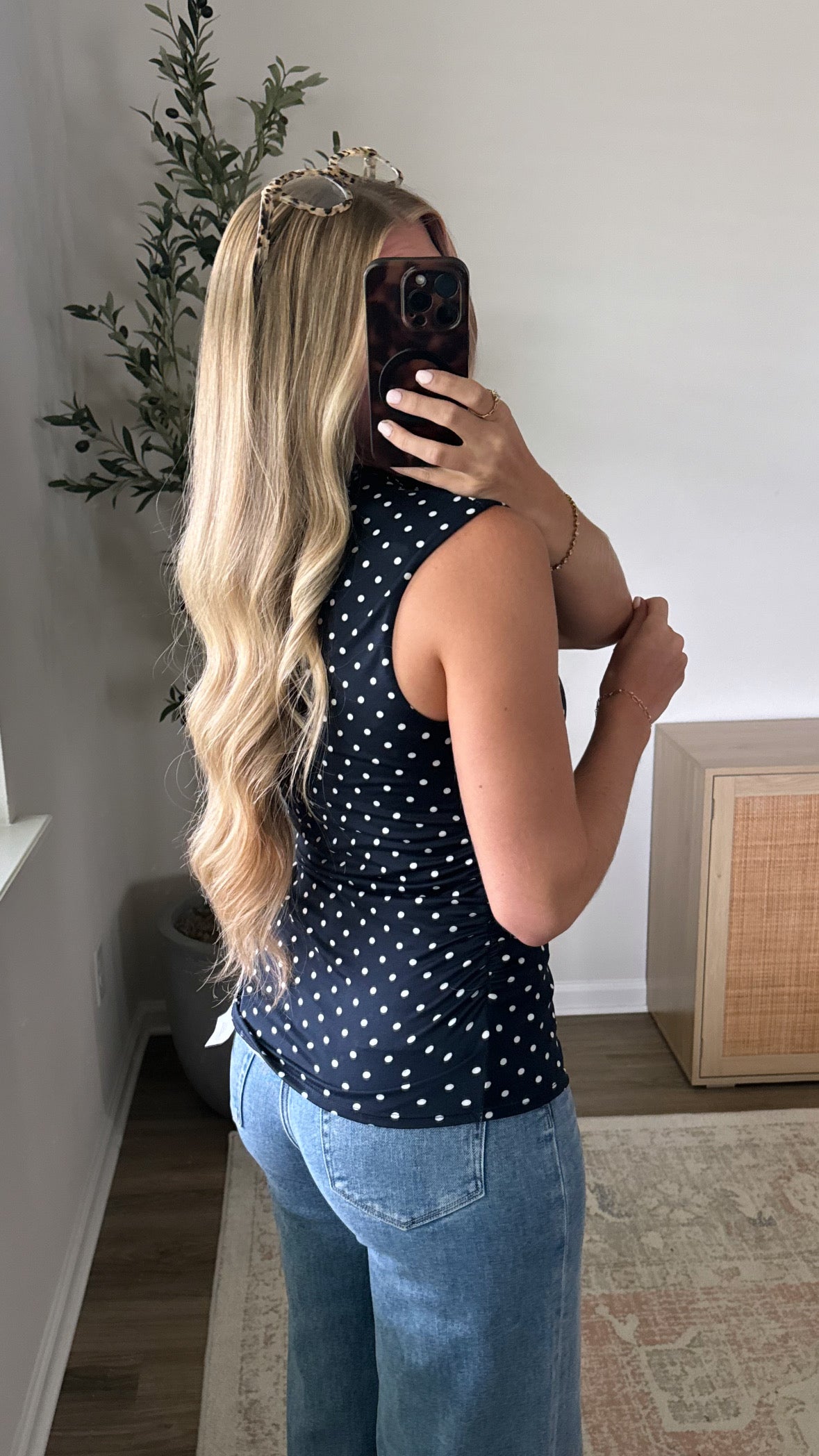 Ruched Polka Dot Top / Navy