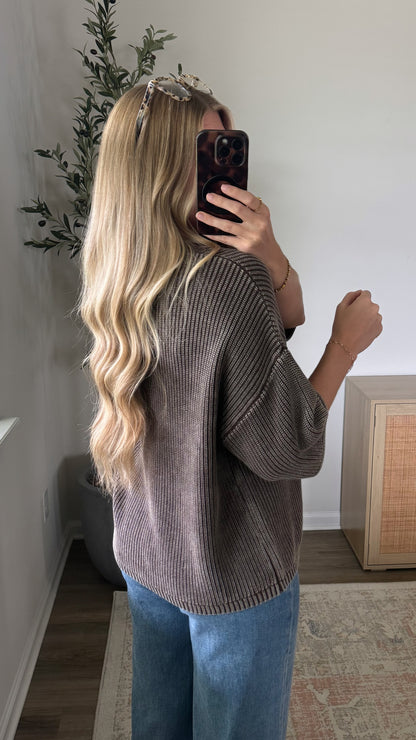 Fireside Short Sleeve Cardigan / Washed Brown