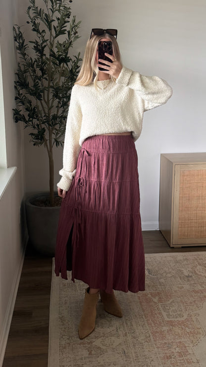 Front Tie Maxi Skirt / Raspberry
