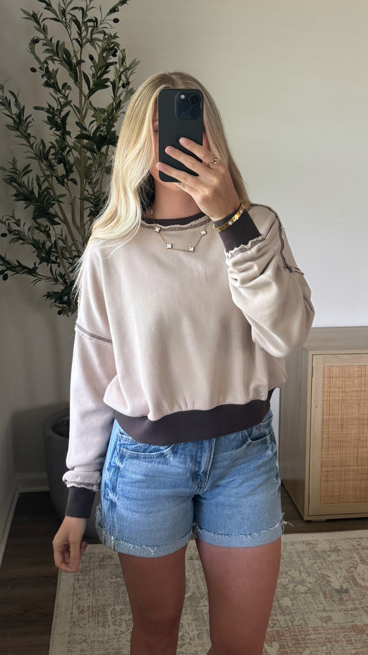 Contrast Crewneck / Sand + Brown