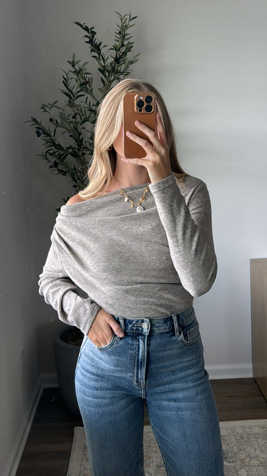 PREORDER Off-Shoulder Knit Top / Taupe